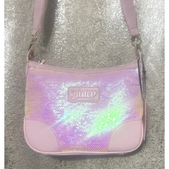 Juicy Couture Handbags - NWT Juicy Couture Blank Canvas Crossbody Bag Lt Pink With Iridescent Sequins